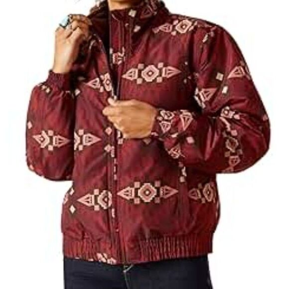 Ariat Coat Womens Small Red Western Stable Jacket Aztec Full Zip Cowgirl Alamo - Picture 10 of 10